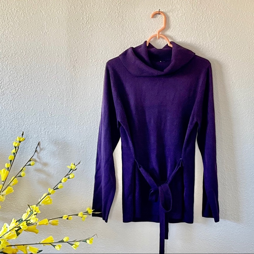Carol Rose Chic Purple Cowl Neck Tie Belt Sweater XL